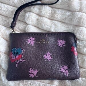 Coach Floral Print Wristlet - burgundy and Pink.